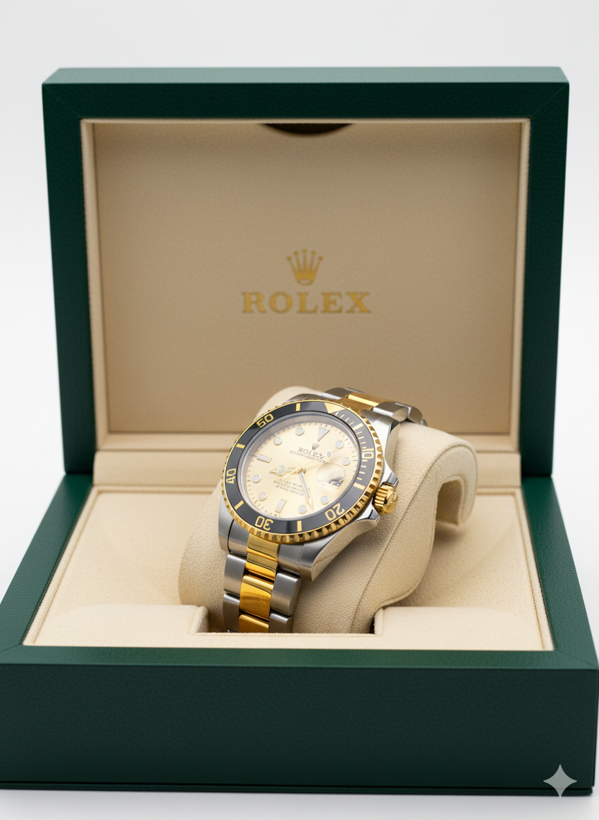 Rolex Luxury Two-Tone Rotating Dial & Gold Stainless Steel Watch