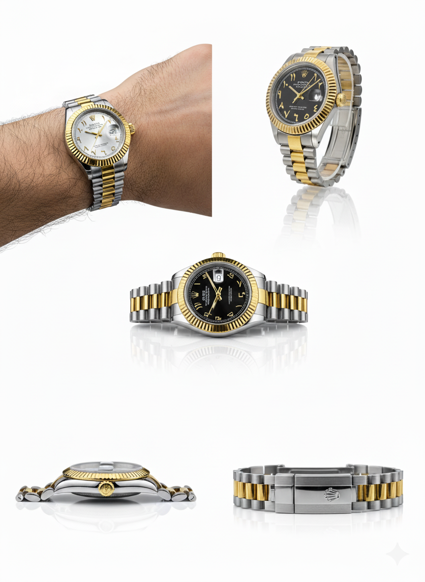 Luxury Arabic Dial Two-Tone Gold & Black Wristwatch – Automatic Oyster Perpetual Design