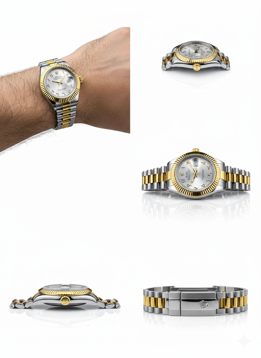 Luxury Arabic Dial Two-Tone Gold & Silver Wristwatch – Automatic Oyster Perpetual Design
