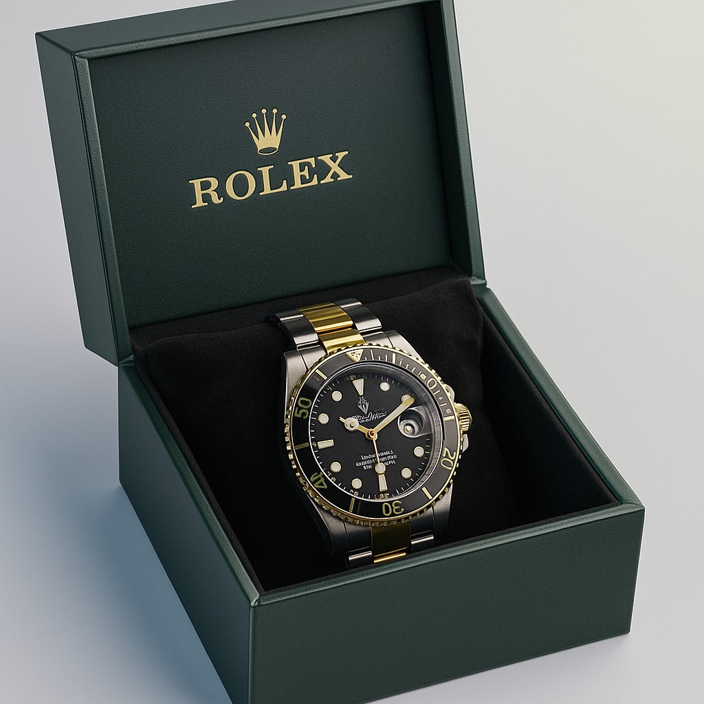 Rolex Luxury Two-Tone Black & Gold Automatic Watch